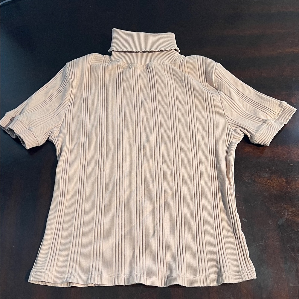Zara Cream Ribbed Short Sleeve Turtleneck Top! Super cute and atylish
